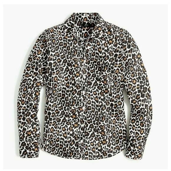 J. Crew Leopard Cotton/Linen Slim Perfect Shirt Long Sleeve Size 16 - Picture 11 of 12